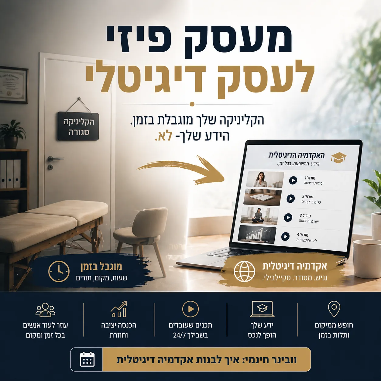 מודעת וובינר על הפיכת עסק פיזי לעסק דיגיטלי ואקדמיה מקוונת