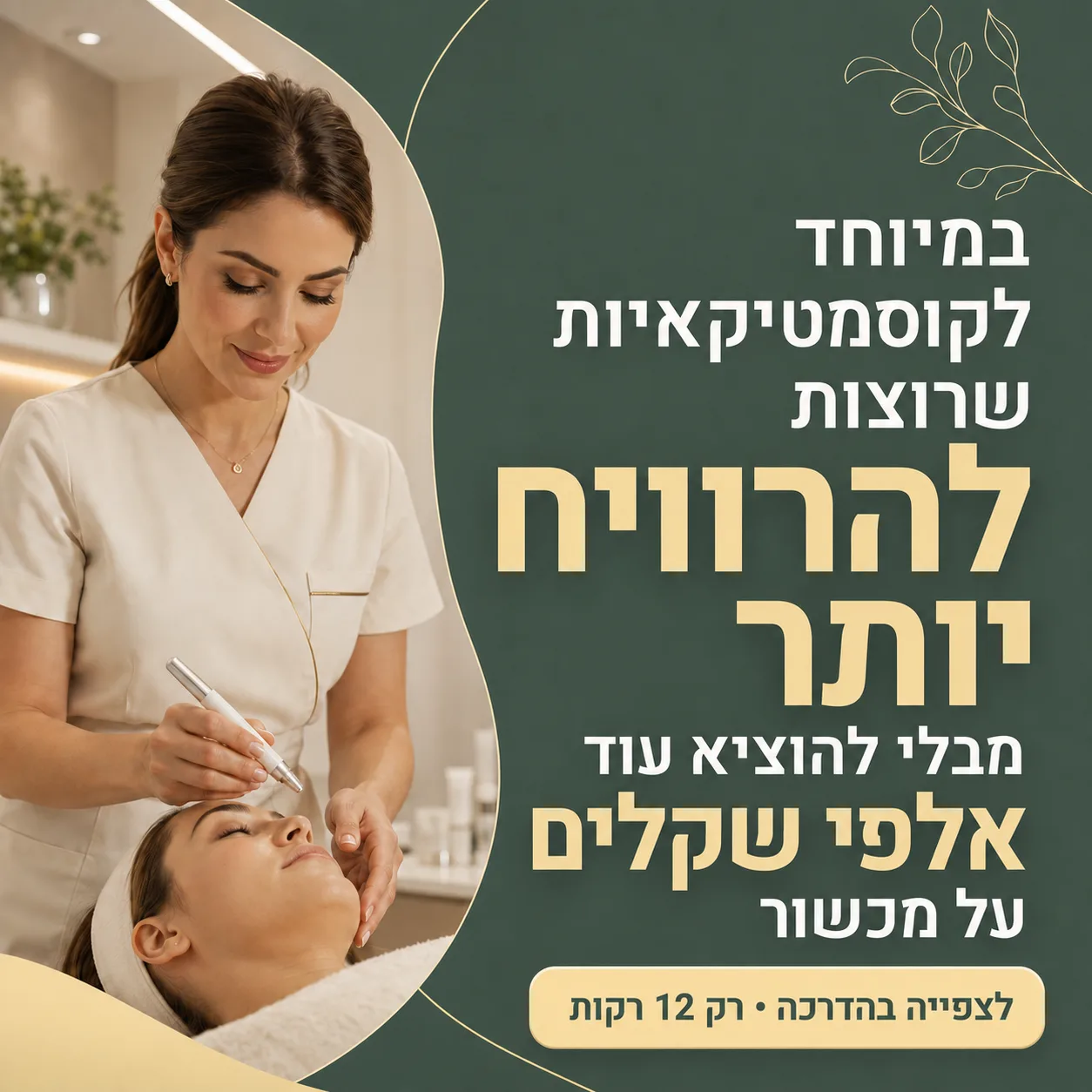 מודעת וובינר לקוסמטיקאיות - איך להרוויח יותר בלי לקנות עוד ציוד